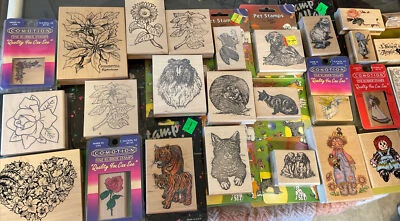 Lote de 30 estampillas de goma de madera mascotas florales ángeles otoño artesanía vintage Foto 1 de 4