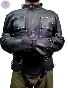 Men Leather Straitjacket Straight jacket with Locking Buckles Belts - Picture 1 of 16