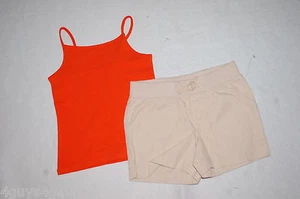 Girls BRIGHT ORANGE CAMI TANK TOP & LT BEIGE SHORTS Elast Waist 2 Pkts L 10-12 - Picture 1 of 1