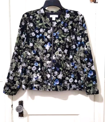 NEW Christopher Banks SILKY ZIP Jacket Coat Petite PM Medium Green Blue Pockets - Image 1 of 4