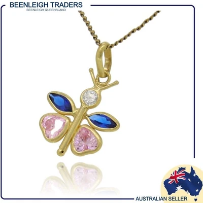 CLEARANCE - 9ct Yellow Gold Gem Set BUTTERFLY CHARM Genuine 9k Gold Brand New Foto 1 de 4