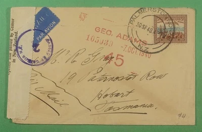 DR WHO 1940 NUEVA ZELANDA PALMERSTON NO SEGUNDA GUERRA MUNDIAL CORREO AÉREO CENSURADO A AUSTRALIA R15806 Foto 1 de 2
