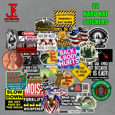 Paquete de 32 pegatinas de casco duro, divertido paquete de pegatinas de vinilo impermeable, cuello azul Foto 1 de 3