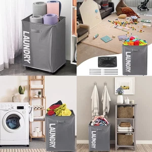75L Laundry Basket Rolling Slim On Wheels Foldable Waterproof Washing Bin Hamper - Picture 1 of 16