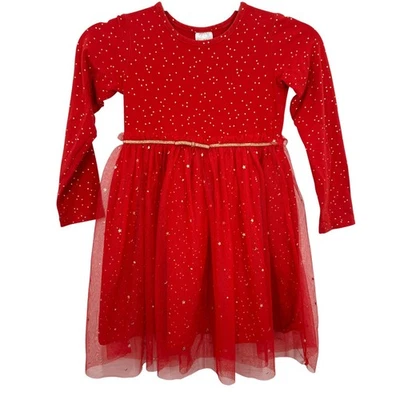 Vestido Hanna Andersson Niñas Rojo Dorado Brillante Estrellas Lunas Manga Larga Talla EE. UU. 6-7 Foto 1 de 4