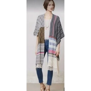Angel of the North Anthropologie Wrap Scarf Shawl Open Front Fringe Patchwork - Picture 1 of 6
