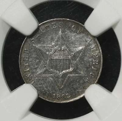 1862/1 NGC UNC Details FS-301 três centavos prata - Imagem 1 de 3