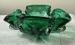 Vintage Murano Green Bullicante Controlled Bubble Bowl / Ashtray 8 X 6 X 3 1/4 - Picture 1 of 7