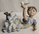 Torralba Spain Figurine Girl Laying Down Holding Dove Handmade Porcelain 5.5"   