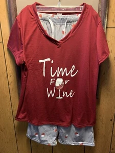 YIJIU Women's Short Sleeve Top and Capri Pants Time For Wine 2 Piece Pajama Set - Picture 1 of 11