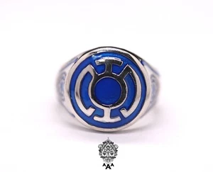 Blue Lantern Silver Ring Silver 925 Blue Enamel Blue Lantern Corp - Picture 1 of 6