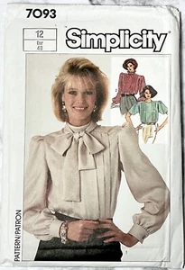 Vintage Simplicity 7093 Sewing Pattern (1985) Misses Blouses Size 12 Uncut FF - Picture 1 of 2