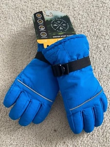 Youth Tough Outfitters Medium Blue Winter Insulated Gloves Wrist Straps Snow - Picture 1 of 11