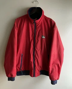 Vintage WOOLRICH jacket bomber big logo fleece lined made in USA size large red - Picture 1 of 5