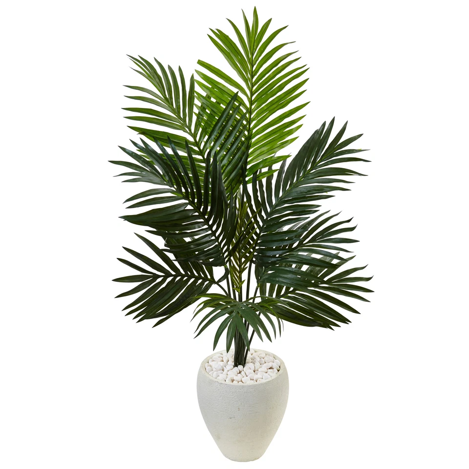 Nearly Natural 4.5’ Kentia Palm Tree in White Oval Planter Realistic Home Decor - Image 1 of 1
