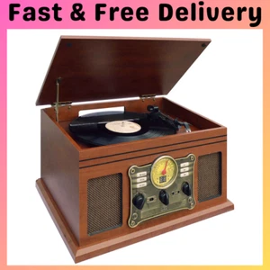 Bluetooth Turntable LP Vinyl Record Player Recorder AUX MP3 CD Cassette RETRO - Picture 1 of 3