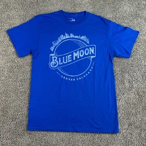 Blue Moon Shirt Mens Medium Blue White Belgian White Short Sleeve Beer - Picture 1 of 10