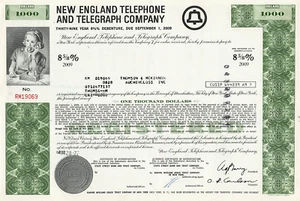 STOCK CERTIFICATE 1972 / $1,000 NEW ENGLAND TELEPHONE & TELEGRAPH BOND AUGUST 72 - Picture 1 of 2