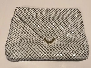 Regale, Ltd Metal Mesh White Evening Envelope Style Clutch, Purse 11x8x1.5" - Picture 1 of 9