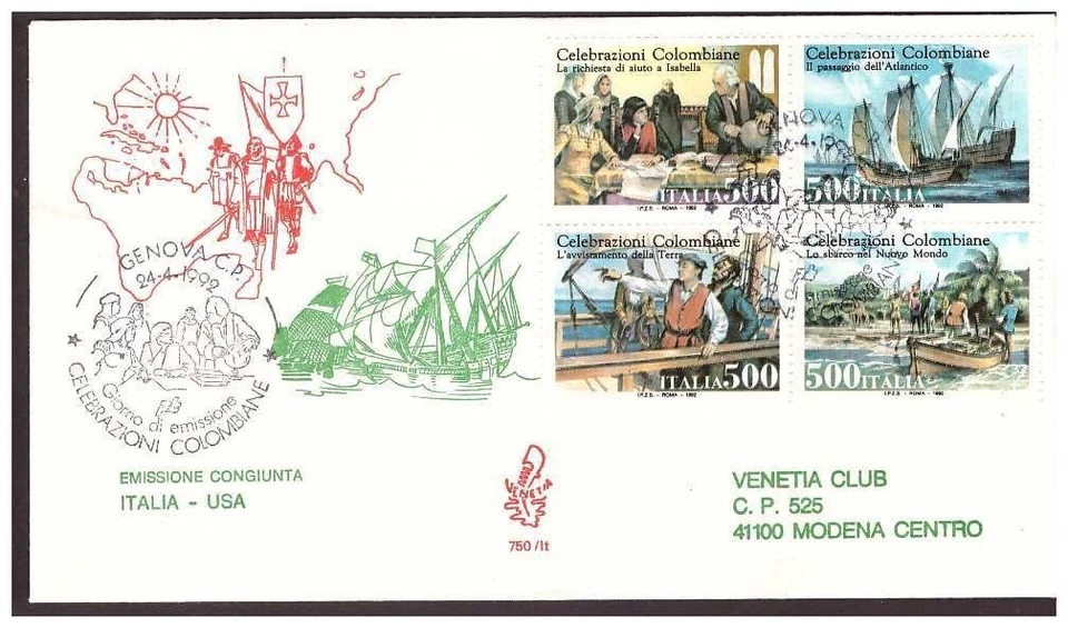 FDC Venetia Club 1992 - Celebration Colombia Viaggiata - Image 1 of 1