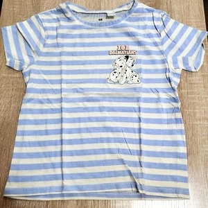 H&M Disney Girls 101 Dalmatians Cuddling Blue White Striped T-shirt Size 6x/7 - Picture 1 of 5