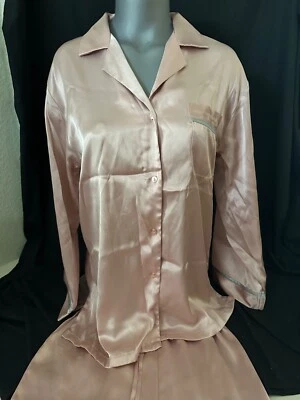 Jones New York Pajama Set Large Pink 2pc Sleepwear Satin Lounge Button Down S - Image 1 of 4