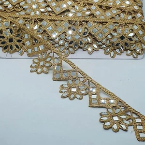 1m oro impreziosito treccia metallica indiana perline pizzo sposa finitura specchio 6cm - Foto 1 di 1