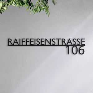 Hausnummer mit Strasse - aus Metall in Schwarz, Anthrazit - Rostfrei - Bild 1 von 7