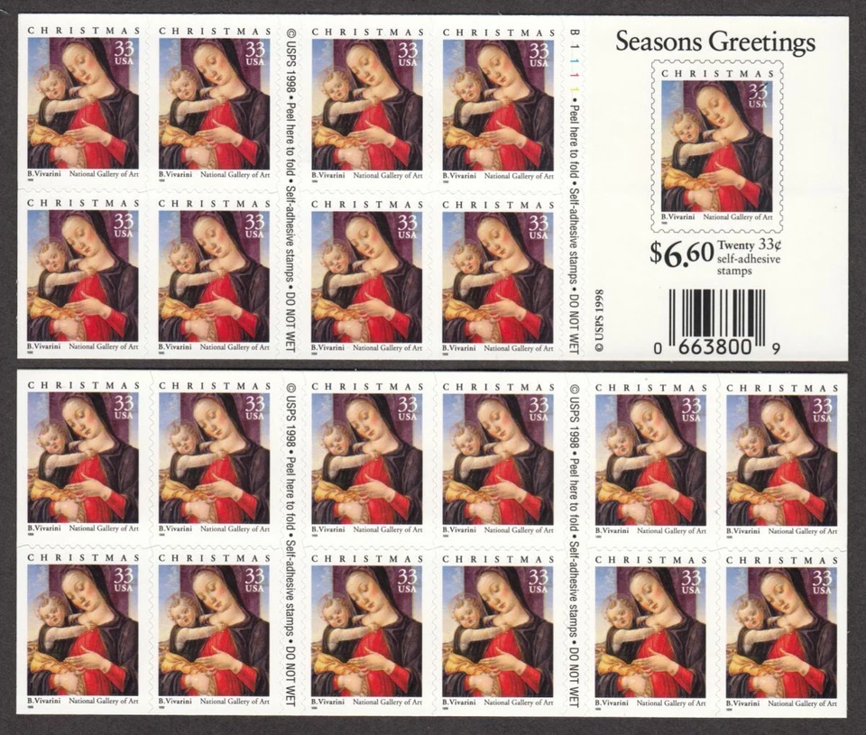 1999 Christmas Madonna Sc 3355a MINT plate no. B1111 CV $18 booklet - Image 1 of 1