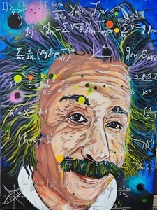 Original Acrylic Painting of Cosmic Albert Einstein on 18" x 24" Stretch Canvas - Picture 1 of 4