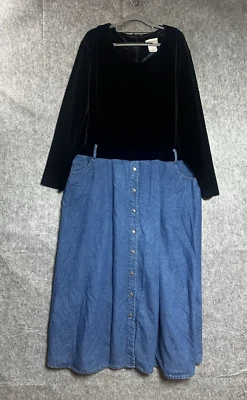 Vintage Coldwater Creek Dress Womens Plus 3X Black Denim Pockets Maxi Prairie * - Image 1 of 4