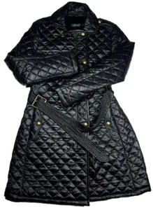 Ralph Lauren Womens Small Diamond Quilted Puffer Jacket Faux Fur Lined Black - Picture 1 of 10