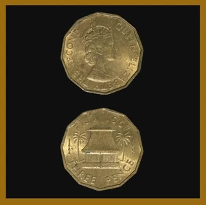 Fiji 3 Pence Coin, 1967 Km# 22 Palm Tree Hut Queen Elizabeth II (XF-AU) - Picture 1 of 4