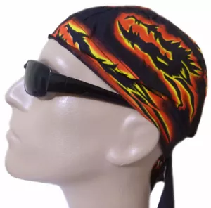 Skull Cap Motorcycle Bandana Head Wrap Doo Rag Dorag Chinese Dragon with Flames - Picture 1 of 8