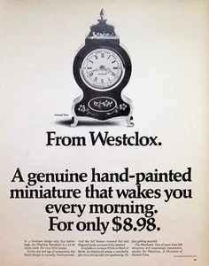 VINTAGE 1970er Jahre Druckanzeige ~ Westclox Neuenburg Wecker ~ Original handbemalt - Bild 1 von 1