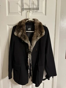 Cinzia Rocca black Wool Coat w/rabbit Trim Size 8 - Picture 1 of 9