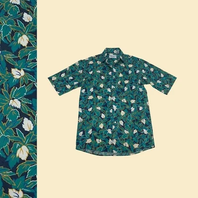 1990s S teal men's floral shirt, vintage 90s button down men's top by Impact - Image 1 of 4