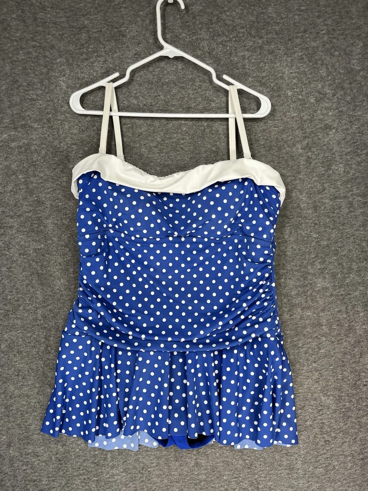 Traje de baño Chaps de una pieza azul lunares fruncido deshuesado para mujer 18 W Foto 1 de 4