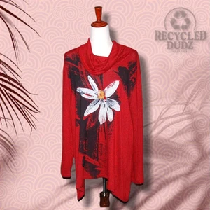 Jess & Jane Para Mujer 1X Capucha Roja Cuello Mono Flor Tejido Top Arte para Usar Artsy Mamá - Imagen 1 de 7