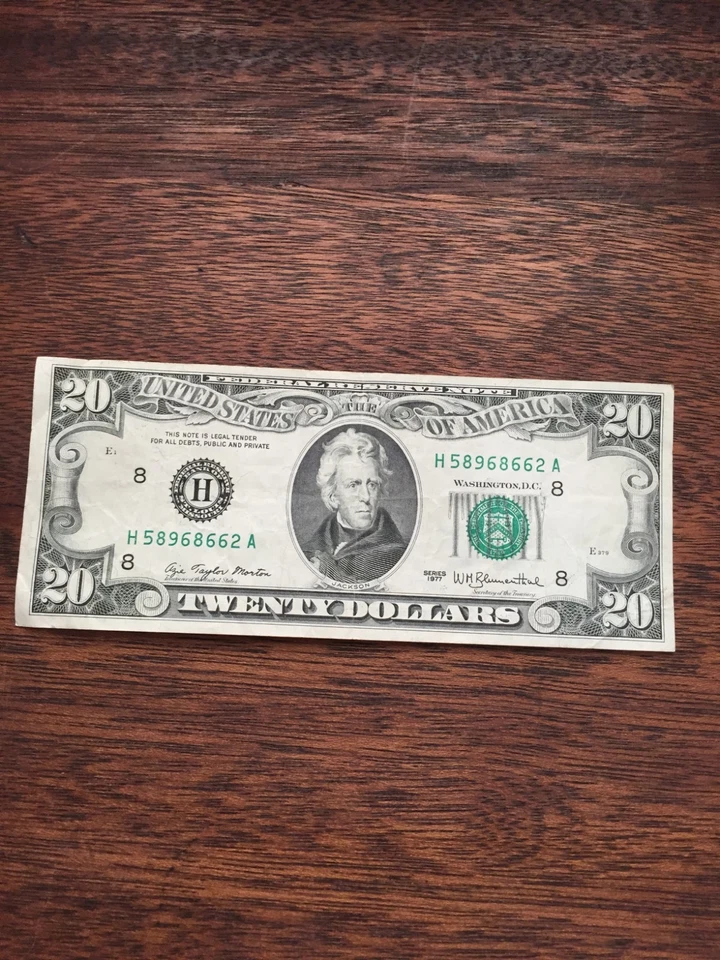 1977 20 DOLLAR BILL-SMALL FACE FEDERAL RESERVE NOTE-ST. LOUIS DISTRICT H #1 - Image 1 of 4