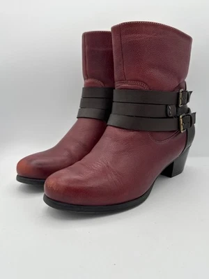 Naturalizer 女式踝靴 7.5 码红色皮革带拉链和扣细节 — 第 1/4 张图片