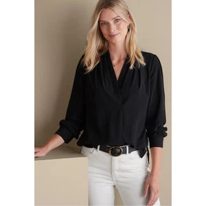 Soft Surroundings Akira Blouse Black Womens 2X NEW NWT Long Sleeve Draped - Picture 1 of 10