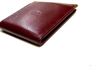 CARTIER VINTAGE MUST CC CARTERA DE CUERO EN RELIEVE TARJETA PLEGABLE FRANCIA ROJO BORGOÑA - Imagen 1 de 20