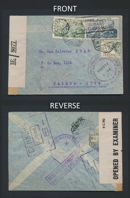 1945 ESPAÑA CUBIERTA A ESPAÑOLAS INDIAS OCCIDENTALES SEGUNDA GUERRA MUNDIAL CORREO INTERCEPTADO TRINIDAD Foto 1 de 4