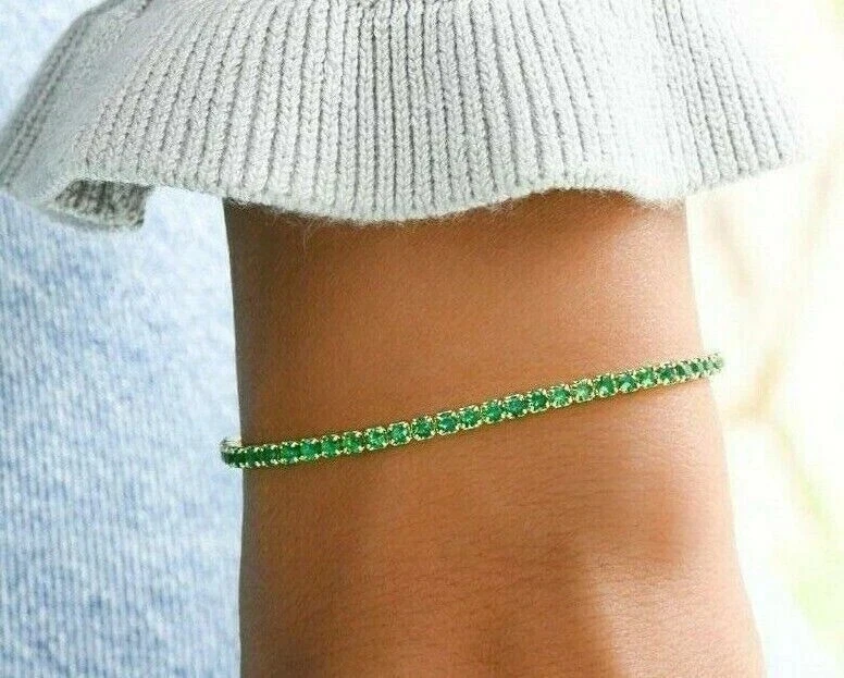 5CT Round Cut Lab Created Emerald Women's Chain Anklet 14K Yellow Gold Finish - Imagem 1 de 4