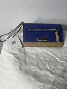 CARTERA CALVIN KLEIN Cuero Azul Y Tab PATENTE CREMALLERA ALREDEDOR Etiquetas Nuevas - Imagen 1 de 7