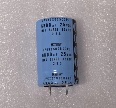 Cantidad (2) Condensadores Electrolíticos Mallory LP682S025 -6800uF 25VDC Nueva caja abierta Foto 1 de 3