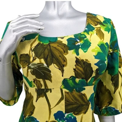 SALE Vintage 1960s Mod Hawaiian Neon Bright Barkcloth Fabric Maxi Dress UI-MAKAI - Image 1 of 4