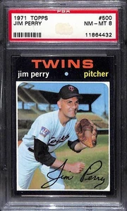 1971 Topps #500 Jim Perry - Set rotto! PSA 8 - Foto 1 di 2