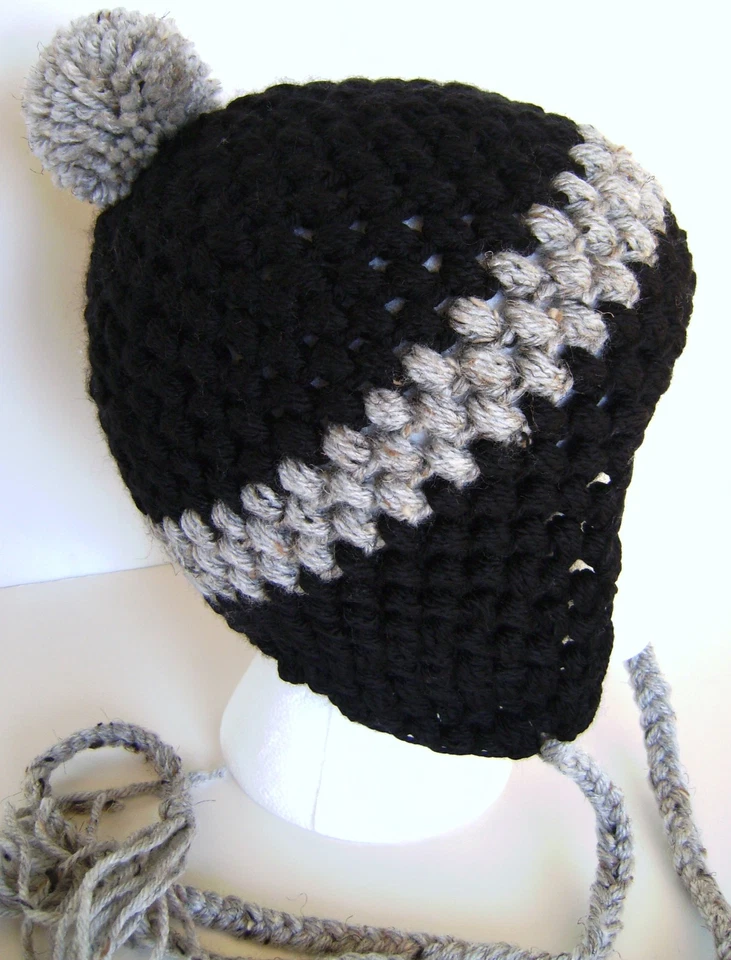 HOMBRE MUJER GANCHILLO NEGRO GRIS OREJA SOMBRERO ESTILO PERUANO GORRA BOHO SNOOD GORRO Foto 1 de 1